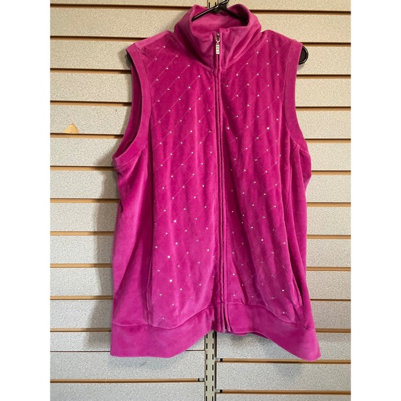 Quacker Factory Jackets & Blazers - Quacker Factory Vest Womens L Pink Sleeveless Rhinestone Quilted Full Zip